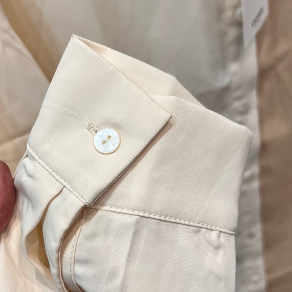 Andrew by Unit Beige and Tan Sided Button Down Long Sleeve Blouse - Picture 7 of 9